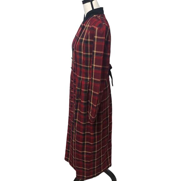 MHM Vintage Long Red Black Plaid Maxi Double Breasted Homestead Button Dress - Picture 5 of 9